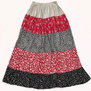 Vintage Baron Private Stock Tiered Maxi Skirt Floral Patchwork Boho OS